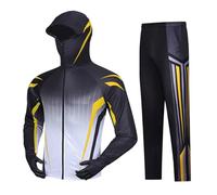 Generisch Tracksuit - Traje de pesca para hombre, color negro, camisa de pesca de manga larga con máscara, juego de 2 piezas, ropa de pesca, protección solar, traje deportivo de dos piezas, corte