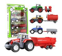 Generisch Tractor de juguete para camiones con remolque, juego de 4 piezas de juguete de granja, juguete para niños (verde, talla única)
