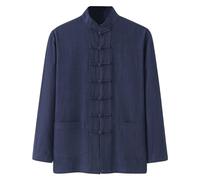 Generisch Tradicional Chino Kung Fu Ropa De Algodón Y Lino Zen Meditación Tang Traje Hanfu Chaqueta Camisa Abrigo Traje De Artes Marciales Tai Chi Uniforme Para Hombres Wing Chun Ropa, azul marino, M