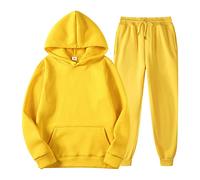 Generisch Traje casual para mujer, traje de invierno con capucha, pantalones de chándal con capucha, sudadera cómoda de forro polar suave para mujer, amarillo, L