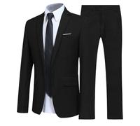 Generisch Traje completo de dos piezas para hombre, corte ajustado, para negocios, bodas, fiestas, con cuello alto, Negro , S