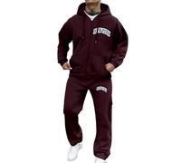 Generisch Traje con capucha para hombre, con estampado de letras y cremallera, estilo informal, cómodo, para primavera, otoño e invierno, Vino, S