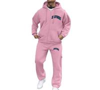 Generisch Traje con capucha para hombre, con estampado de letras y cremallera, estilo informal, cómodo, para primavera, otoño e invierno, Rosa., 3XL
