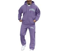 Generisch Traje con capucha para hombre, con estampado de letras y cremallera, estilo informal, cómodo, para primavera, otoño e invierno, Color lila claro., L
