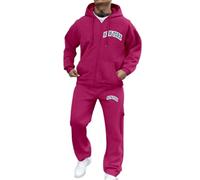 Generisch Traje con capucha para hombre, con estampado de letras y cremallera, estilo informal, cómodo, para primavera, otoño e invierno, Rosa intenso., XXL