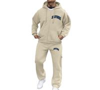 Generisch Traje con capucha para hombre, con estampado de letras y cremallera, estilo informal, cómodo, para primavera, otoño e invierno, beige, L