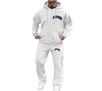 Generisch Traje con capucha para hombre, con estampado de letras y cremallera, estilo informal, cómodo, para primavera, otoño e invierno, Blanco, L