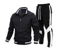 Generisch Traje de 2 piezas Casual Contraste Deportivo Chándal Conjunto de Chándal Dinero Chaleco, Negro , S