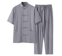 Generisch Traje de artes marciales para hombre Kung Fu y Tai Chi Uniforme Chino Tradicional Traje 2 Divisiones Manga Corta Camisa Y Pantalones Suave Traje Casual Para Meditación Y Qigong, gris, 3XL