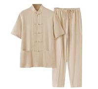 Generisch Traje de artes marciales para hombre Kung Fu y Tai Chi Uniforme Chino Tradicional Traje 2 Divisiones Manga Corta Camisa Y Pantalones Suave Traje Casual Para Meditación Y Qigong, caqui, 5XL