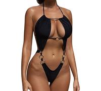 Generisch Traje de baño de alta personalidad simple femenino traje de baño Color sólido Encaje Up Sexy Bikini Body Púrpura, Negro , S