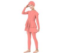 Generisch Traje de baño de competición para niña, 3 piezas, cubre, hijab, burkini, traje de baño árabe, traje de sol, ropa de playa, parte superior, pantalones, gorro, traje de baño para bebé, Rojo