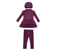 Generisch Traje de baño de competición para niña, 3 piezas, cubre, hijab, burkini, traje de baño árabe, traje de sol, ropa de playa, parte superior, pantalones, gorro, traje de baño para bebé, rojo, 2