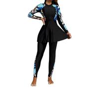 Generisch Traje de baño de cuerpo completo de dos piezas compuesto por un protector de manga larga y un bañador con cremallera y protección solar UPF., azul, S