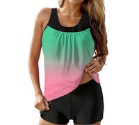 Generisch Traje de baño de dos piezas con estampado floral para mujer, pantalones cortos push up, bañador a juego para la playa, traje de baño para el abdomen, talla grande, traje de baño deportivo