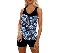 Generisch Traje de baño de dos piezas con estampado floral para mujer, pantalones cortos push up, bañador a juego para la playa, traje de baño para el abdomen, talla grande, traje de baño deportivo