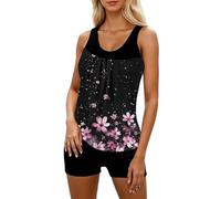 Generisch Traje de baño de dos piezas con estampado floral para mujer, pantalones cortos push up, bañador a juego para la playa, traje de baño para el abdomen, talla grande, traje de baño deportivo