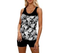 Generisch Traje de baño de dos piezas con estampado floral para mujer, pantalones cortos push up, bañador a juego para la playa, traje de baño para el abdomen, talla grande, traje de baño deportivo