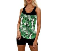 Generisch Traje de baño de dos piezas con estampado floral para mujer, pantalones cortos push up, bañador a juego para la playa, traje de baño para el abdomen, talla grande, traje de baño deportivo