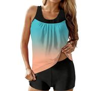 Generisch Traje de baño de dos piezas con estampado floral para mujer, pantalones cortos push up, bañador a juego para la playa, traje de baño para el abdomen, talla grande, traje de baño deportivo