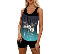 Generisch Traje de baño de dos piezas con estampado floral para mujer, pantalones cortos push up, bañador a juego para la playa, traje de baño para el abdomen, talla grande, traje de baño deportivo