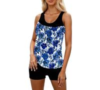 Generisch Traje de baño de dos piezas con estampado floral para mujer, pantalones cortos push up, bañador a juego para la playa, traje de baño para el abdomen, talla grande, traje de baño deportivo