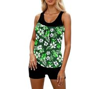 Generisch Traje de baño de dos piezas con estampado floral para mujer, pantalones cortos push up, bañador a juego para la playa, traje de baño para el abdomen, talla grande, traje de baño deportivo