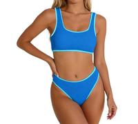 Generisch Traje de baño de dos piezas con parte superior floral tankini de corte alto, azul, L