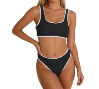 Generisch Traje de baño de dos piezas con parte superior floral tankini de corte alto, Negro2, XL