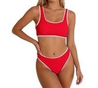 Generisch Traje de baño de dos piezas con parte superior floral tankini de corte alto, rojo, S