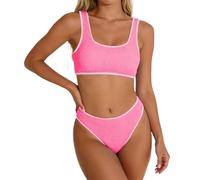Generisch Traje de baño de dos piezas con parte superior floral tankini de corte alto, Rosa., L