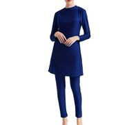 Generisch Traje de baño de gran tamaño para mujer musulmana de manga larga conservador gorro de baño conjunto de tres piezas para nadar Burkini islámico, marine, S