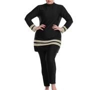 Generisch Traje de baño de gran tamaño para mujer musulmana, pantalón conservador de manga larga, gorro de baño de tres piezas para nadar, ropa de playa islámica, Negro , XXL