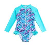 Generisch Traje de baño de manga larga con gorro a juego para bebé, niña, protección solar, material suave resistente al cloro, verde menta, 3-4 años