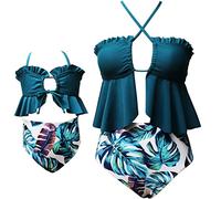 Generisch Traje de baño de moda para mujer, tallas grandes, tankini con relleno de impresión para unas vacaciones perfectas en la playa, verde, S