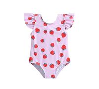 Generisch Traje de baño de playa para niña con volantes con estampado de fresa con protección para bebé, Rosa., 4-5 años