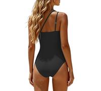 Generisch Traje de baño de una pieza para mujer con estructura acanalada y diseño de un solo hombro, traje de baño que realza la figura en color rosa brillante, look de playa de verano para piscina y