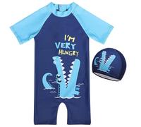 Generisch Traje de baño de una pieza para niños con diseño de dinosaurios, incluye gorro de baño, traje de protección solar de secado rápido con alta protección 50+ para niños pequeños hasta grandes