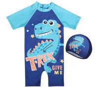 Generisch Traje de baño de una pieza para niños con diseño de dinosaurios, incluye gorro de baño, traje de protección solar de secado rápido con alta protección 50+ para niños pequeños hasta grandes