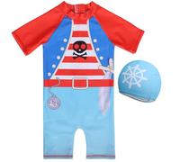 Generisch Traje de baño de una pieza para niños con diseño de dinosaurios, incluye gorro de baño, traje de protección solar de secado rápido con alta protección 50+ para niños pequeños hasta grandes