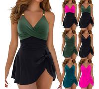 Generisch Traje de baño para mujer, con cuello en V, sexy, push up, moldeador fuerte, con cordón, tirantes extraíbles, nudo de metal, moderno, vestido de playa, Verde n.º 1., XXL