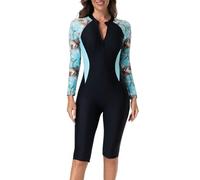 Generisch Traje de baño para mujer, de manga larga, de una pieza, para surf, monokini, con cremallera, protección solar, traje de baño, traje de baño, traje de playa, talla grande, mono, azul claro, L