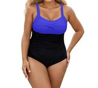 Generisch Traje de baño para mujer de talla grande con cuello redondo profundo y sujetador desmontable, para verano, playa, vacaciones, fiesta en la piscina, azul, S