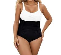 Generisch Traje de baño para mujer de talla grande con cuello redondo profundo y sujetador desmontable, para verano, playa, vacaciones, fiesta en la piscina, Blanco, L