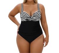 Generisch Traje de baño para mujer, talla grande, con soporte de sujetador desmontable, cuello redondo profundo, para fiestas de vacaciones en la piscina, Blanco, 5XL