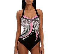 Generisch Traje de baño para mujer, verano, sin espalda, estampado, bañador de una pieza, vacaciones en la playa, moda para mujer, push up, forma de barriga, con pierna, Rosa., 3XL