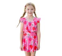Generisch Traje de baño para niña con mangas con estampado de fresa para vacaciones en la playa, visitas a la piscina, Rosa intenso., 3-4 años