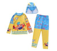 Generisch Traje de baño para niña, manga larga, protección solar UPF 50+, camiseta de natación para niños, pantalones para playa, piscina, surf, amarillo, 9-10 años