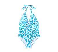 Generisch Traje de baño para niñas grandes con diseño de triángulo colgante llamativo patrón de leopardo de leche, ajuste perfecto ideal para nadar, tomar el sol y aventuras de verano, azul, 13-14