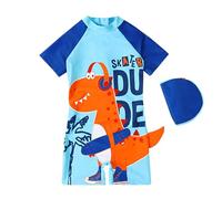 Generisch Traje de baño para niños con estampado de dinosaurio gorra para playa surf natación fuentes primavera elástico, azul, 3-4 años